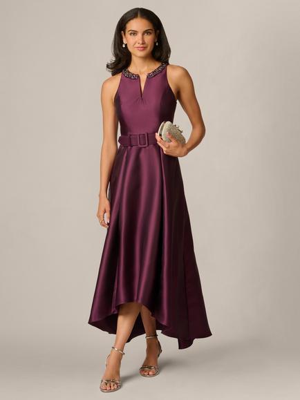 Adrianna Papell Petite Mikado High Low Dress, Pinot Noir, Pinot Noir