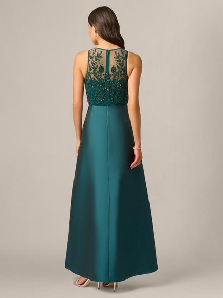 Adrianna Papell Studio Beaded Combo Taffeta Maxi Dress, Gem Green - view 2, Gem Green