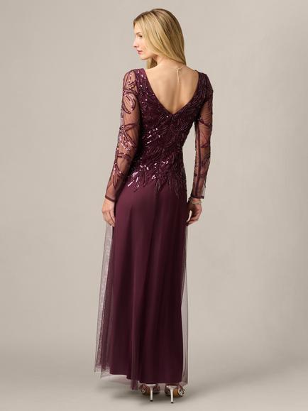Adrianna Papell Studio Beaded V Neck Maxi Dress, Night Plum - view 2, Night Plum