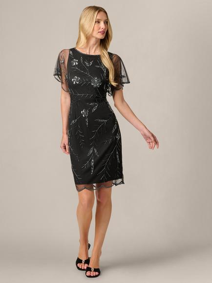 Adrianna Papell Studio Flutter Beaded Dress, Black/Gunmetal - view 2, Black/Gunmetal