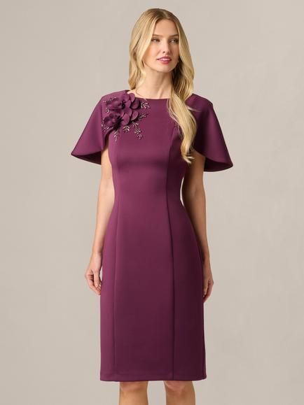 Adrianna Papell Floral Scuba Short Dress, Pinot Noir, Pinot Noir
