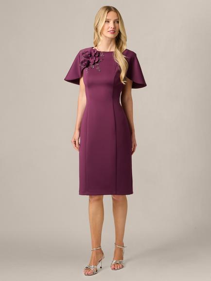 Adrianna Papell Floral Scuba Short Dress, Pinot Noir - view 2, Pinot Noir