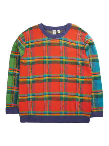 Frugi Elwood Jacquard Knit Jumper, Rainbow Tartan, Rainbow Tartan