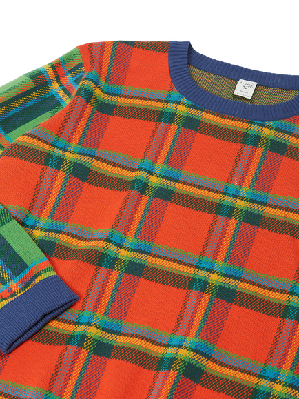 Frugi Elwood Jacquard Knit Jumper, Rainbow Tartan - view 2, Rainbow Tartan