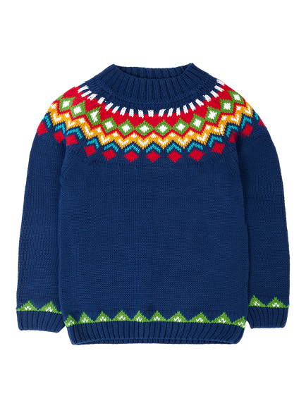 Frugi Fyfe Crew Neck Jumper, Navy/Fair Isle, Navy/Fair Isle