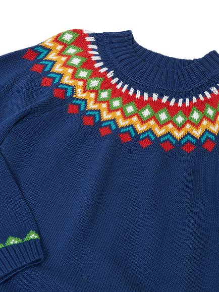 Frugi Fyfe Crew Neck Jumper, Navy/Fair Isle - view 2, Navy/Fair Isle