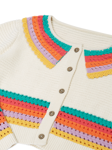 Frugi Grown Ups Aurora Cardigan, Rainbow - view 2, Natural/Rainbow