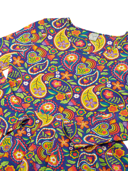Frugi Sofia Long Sleeve Floral Paisley Dress, Multi - view 2, Multi