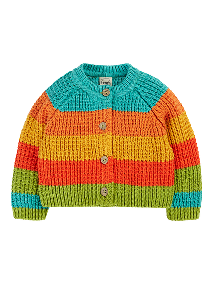 Frugi Baby Cuddly Cardigan, Rainbow, Highland Rainbow