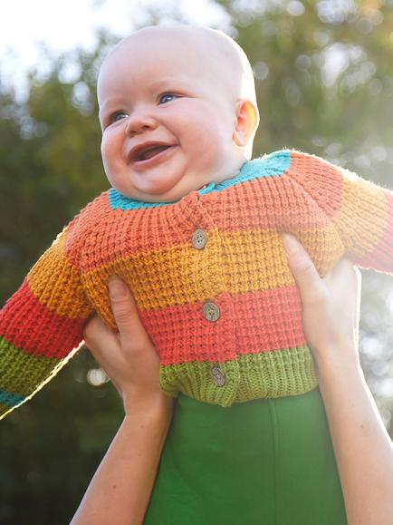 Frugi Baby Cuddly Cardigan, Rainbow - view 2, Highland Rainbow