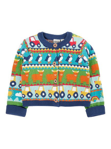 Frugi Baby Robyn Fair Isle Cardigan, Blue/Multi, Blue/Multi