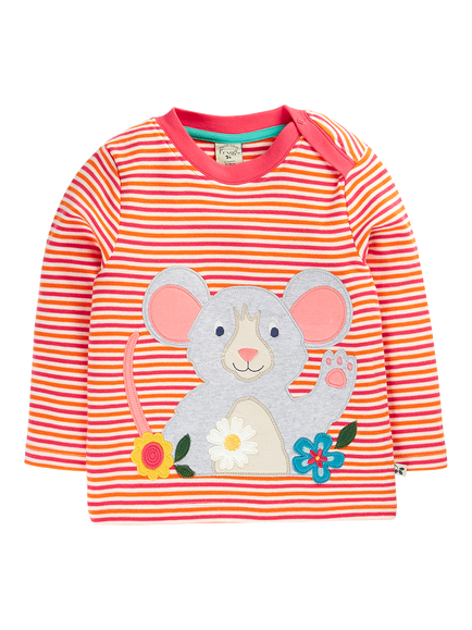 Frugi Baby Orion Circular Top, Sunset Stripe, Sunset Stripe/Mouse