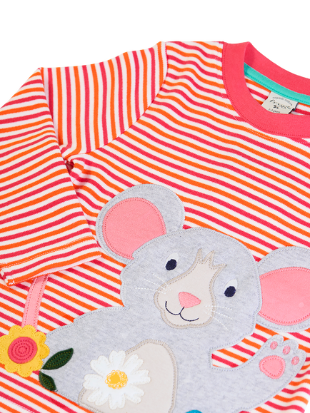 Frugi Baby Orion Circular Top, Sunset Stripe - view 2, Sunset Stripe/Mouse