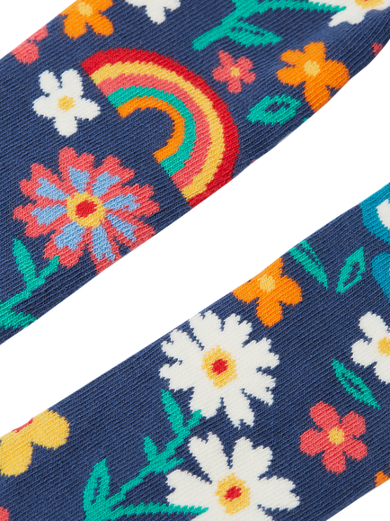 Frugi Baby Norah Tights, Navy Blue - view 2, Navy Blue/Multi