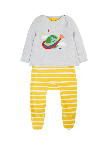 Frugi Baby Brooke Easy Dressing Bodysuit, Grey/Multi, Grey/Multi