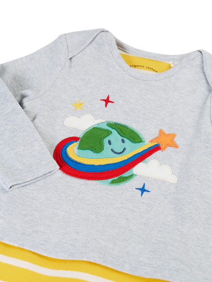 Frugi Baby Brooke Easy Dressing Bodysuit, Grey/Multi - view 2, Grey/Multi