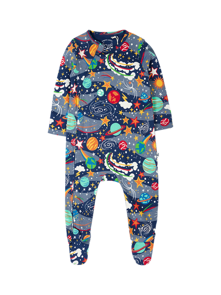 Frugi Baby Kimono Zip Bodysuit, Multi, Navy Multi
