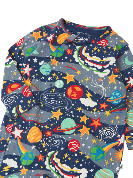 Frugi Baby Kimono Zip Bodysuit, Multi - view 2, Navy Multi