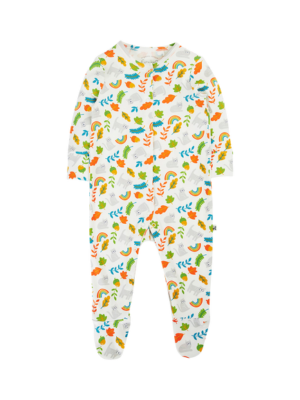 Frugi Baby Autumn Long Sleeve Cotton Babygrow, White Multi, White Multi