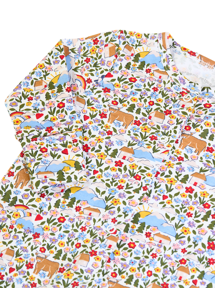Frugi Baby Alpine Meadow Long Sleeve Cotton Babygrow, White Multi - view 2, White Multi