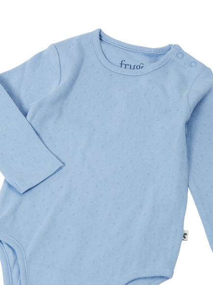 Frugi Baby Pointelle Bodysuit - view 2, Winter Sky