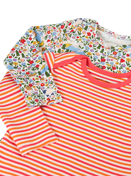 Frugi Baby Super Special Envelope Neck Floral/Stripe Bodysuit, Pack of 2, Multi - view 2, Multi