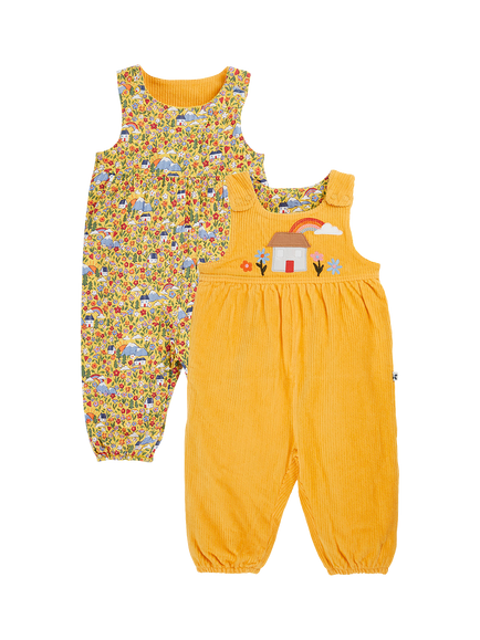 Frugi Baby Catrin Reversible Dungarees, Yellow, Yellow