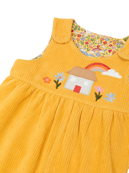 Frugi Baby Catrin Reversible Dungarees, Yellow - view 2, Yellow