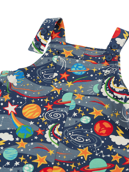 Frugi Baby Parsnip Explore The Star Dungarees, Multi - view 2, Explore The Stars