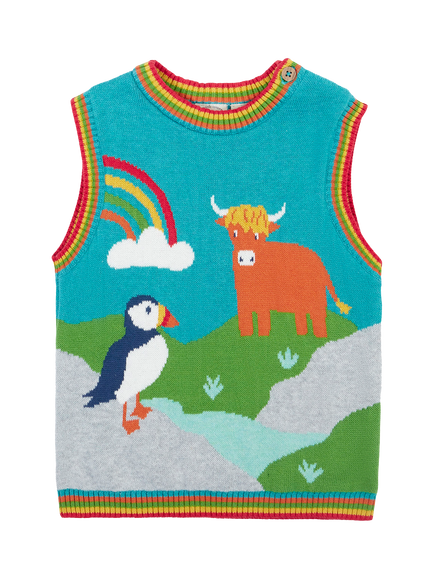 Frugi Baby Tavi Knitted Tank Top, Highland Scenes, Highland Scenes
