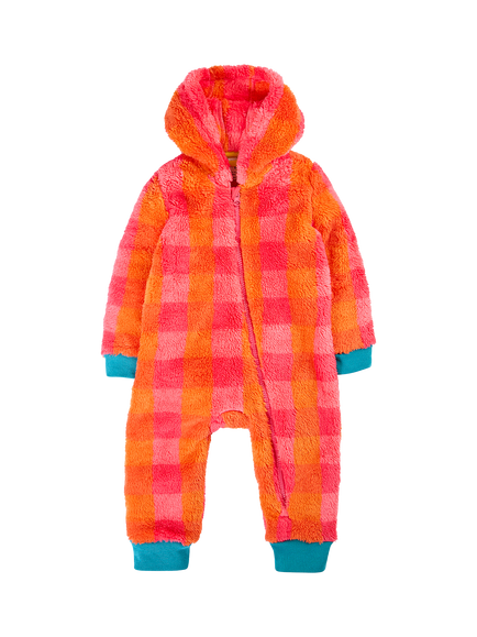Frugi Baby Teddy Hooded Snuggle Suit, Rhubard, Rhubard