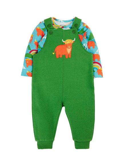 Frugi Kids' Coverack Bodysuit and Dungaree Set, Green, Green