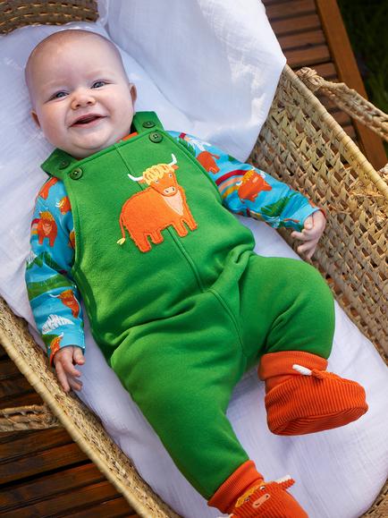 Frugi Kids' Coverack Bodysuit and Dungaree Set, Green - view 2, Green
