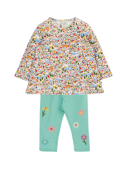Frugi Baby Mabel Top and Leggings Outfit, Moss, Moss/Highland Fields