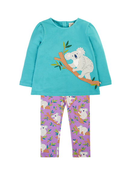 Frugi Baby Ola Koala Top and Leggings Outfit, Blue, Blue