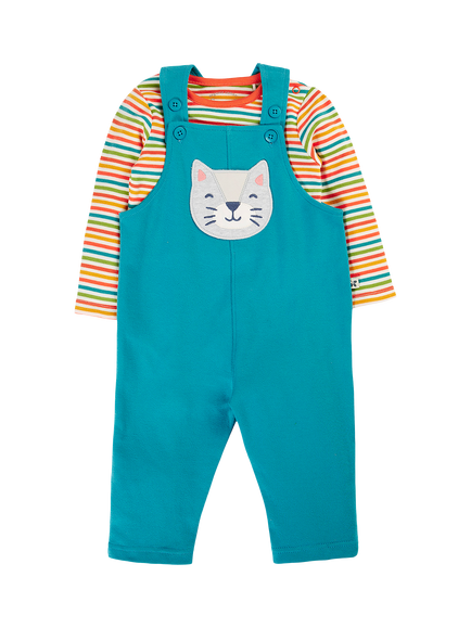 Frugi Baby Ruan fleece Dungaree Set, Blue Multi, Blue Multi