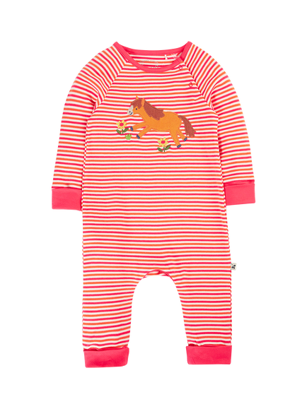 Frugi Baby Rowan Horse Applique Romper, Pink Multi, Pink Multi