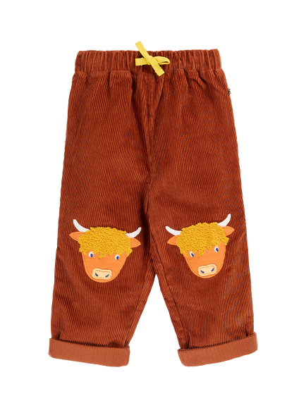 Frugi Baby Arlo Cord Trousers, Rust, Rust/Highland Cow
