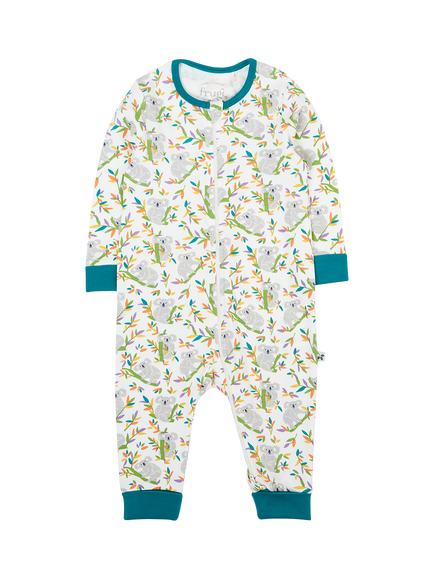 Frugi Kids' Zelah Zip-Up All-In-One Pyjama Suit, Rainbowkoalacuddles, Rainbowkoalacuddles