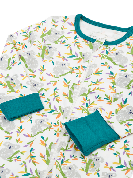 Frugi Kids' Zelah Zip-Up All-In-One Pyjama Suit, Rainbowkoalacuddles - view 2, Rainbowkoalacuddles