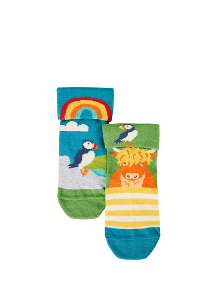 Frugi Kids' Fun Fold Over Socks, Pack of 2, Multi, Multi