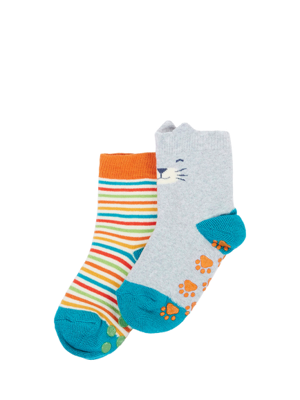 Frugi Kids' Grippy Socks, Pack of 2, Multi, Multi