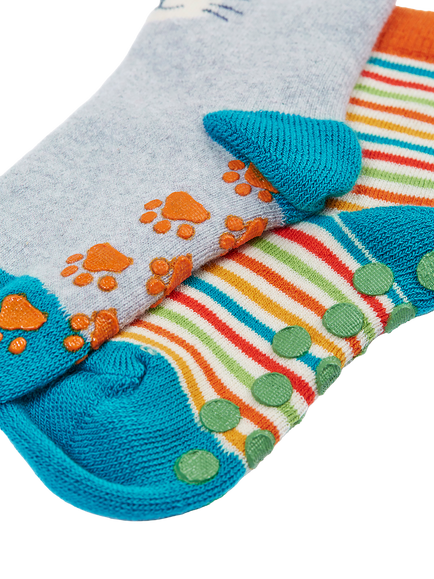 Frugi Kids' Grippy Socks, Pack of 2, Multi - view 2, Multi