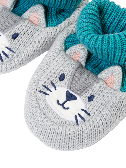 Frugi Baby Noa Knitted Booties, Wild Cat - view 2, Wild Cat