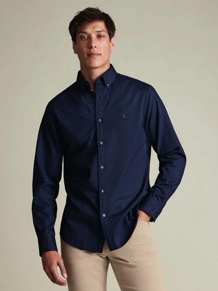 Charles Tyrwhitt Slim Fit Button Down Cotton Shirt, Dark Blue - view 2, Dark Blue