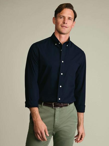 Charles Tyrwhitt Button Down Cotton Poplin Shirt, Dark Blue, Dark Blue