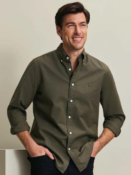 Charles Tyrwhitt Button Down Cotton Shirt, Olive Green - view 2, Olive Green