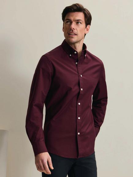 Charles Tyrwhitt Slim Fit Button Down Cotton Shirt, Burgundy Red - view 2, Burgundy Red