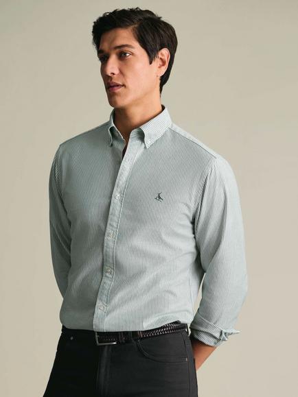 Charles Tyrwhitt Button Down Stripe Cotton Shirt, Green/White, Green/White