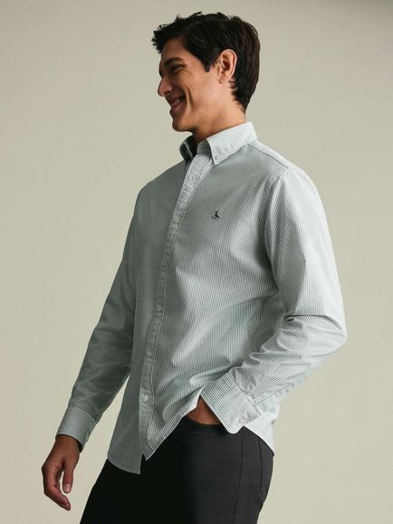 Charles Tyrwhitt Button Down Stripe Cotton Shirt, Green/White - view 2, Green/White
